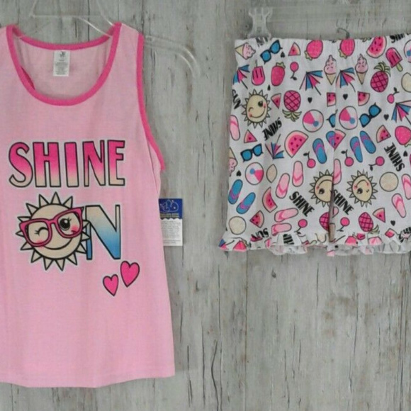 JV Apparel Girls Pajama Set Tank Top and Shorts - Picture 2 of 4